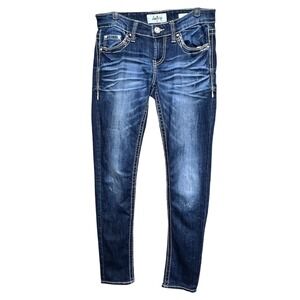 Daytrip Womens 26R Lynx Skinny Jeans White Stitch Distressed Embroidered Pockets